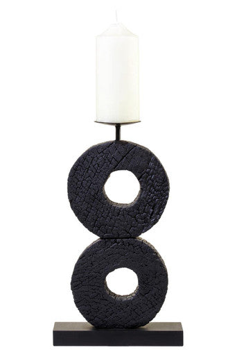 Orsina Fidel Large Mango Wood Log Candle Holder | Charred Black