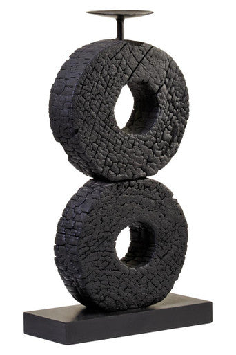 Orsina Fidel Large Mango Wood Log Candle Holder | Charred Black