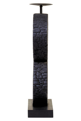 Orsina Fidel Large Mango Wood Log Candle Holder | Charred Black