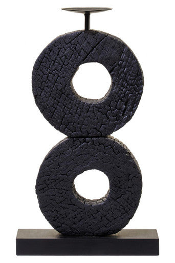 Orsina Fidel Large Mango Wood Log Candle Holder | Charred Black