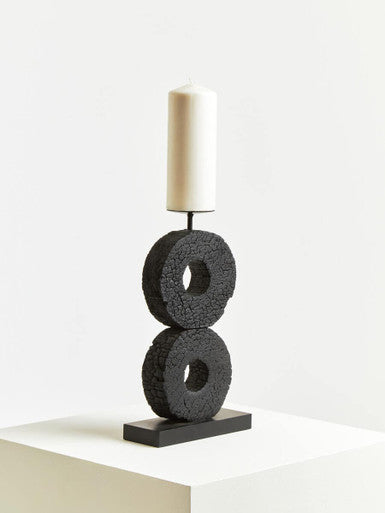 Orsina Fidel Large Mango Wood Log Candle Holder | Charred Black