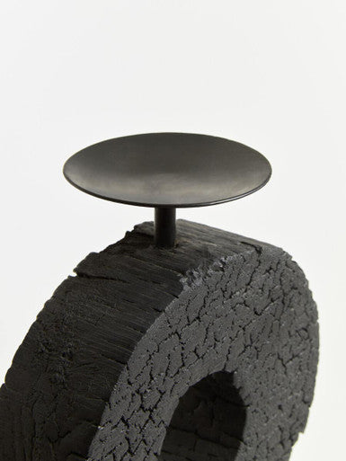Orsina Fidel Large Mango Wood Log Candle Holder | Charred Black