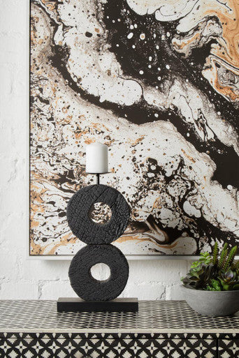 Orsina Fidel Large Mango Wood Log Candle Holder | Charred Black