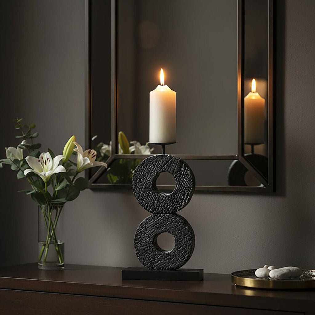 Orsina Fidel Large Mango Wood Log Candle Holder | Charred Black
