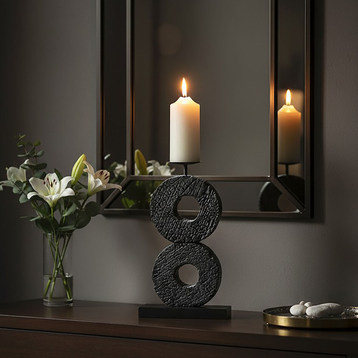 Orsina Fidel Large Mango Wood Log Candle Holder | Charred Black