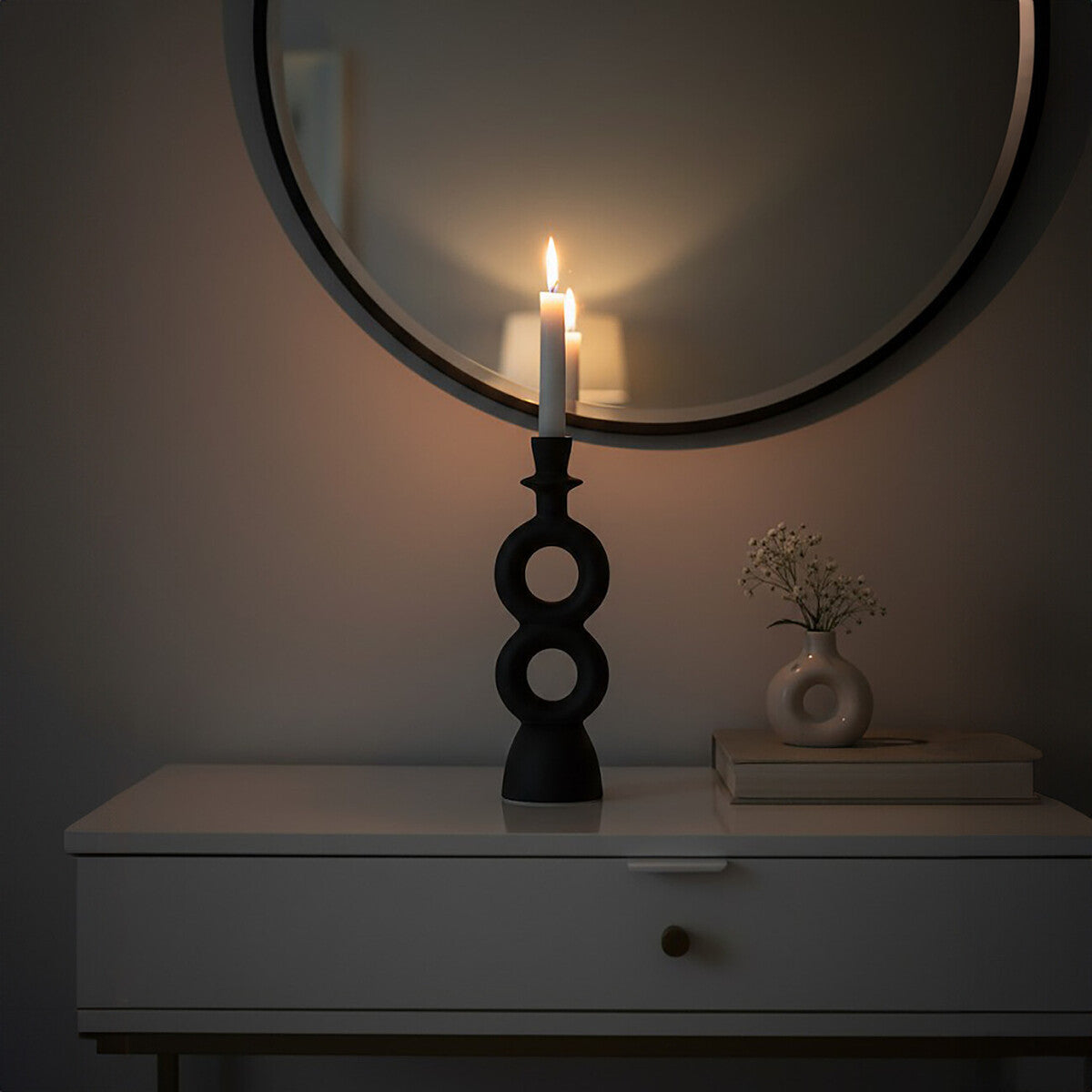 Orsina Hapax Large Matte Black Aluminium Candle Holder – Modern Decor