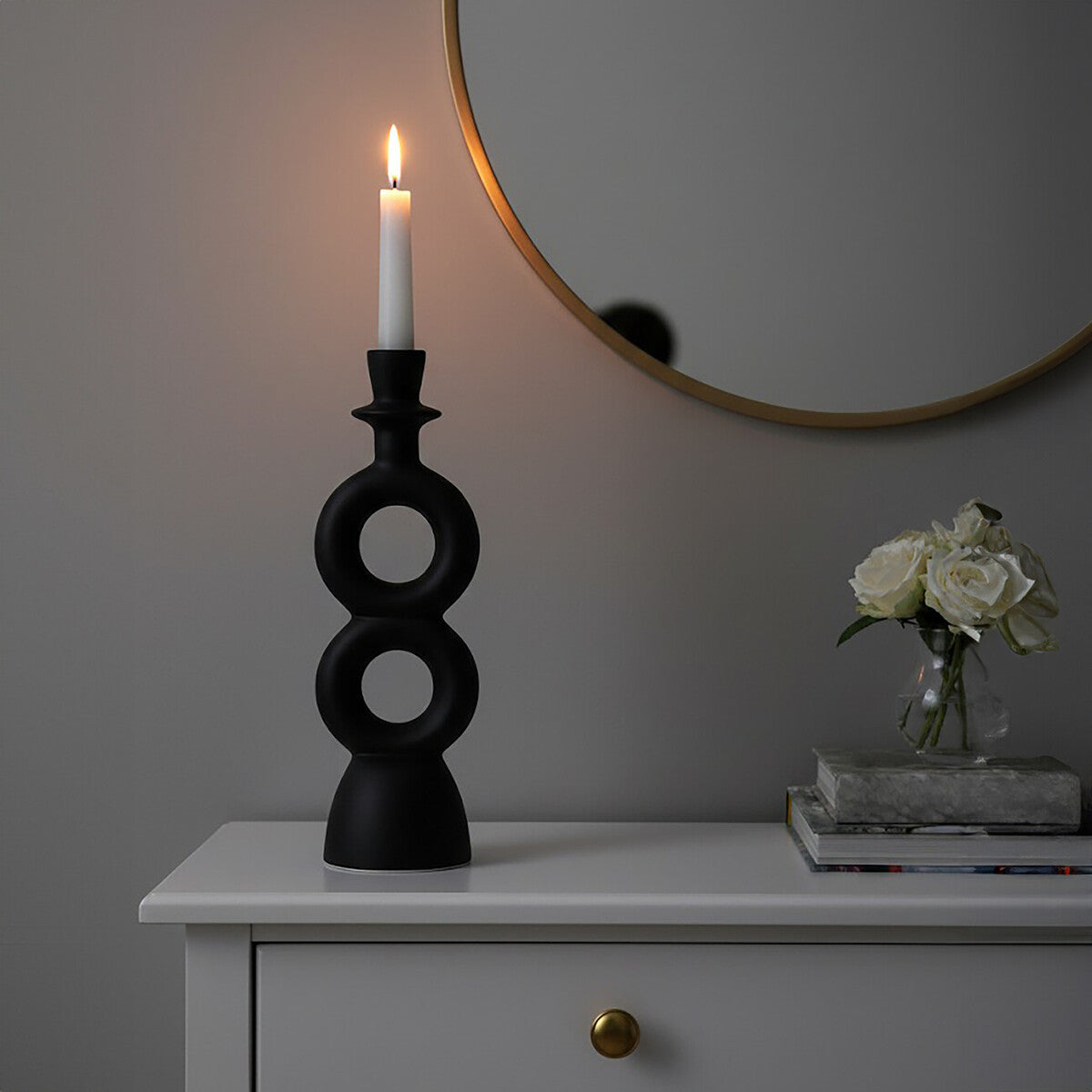 Orsina Hapax Large Matte Black Aluminium Candle Holder – Modern Decor