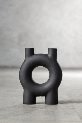 Orsina Matte Black Aluminium Taper Candle Holder – Small Geometric Stand