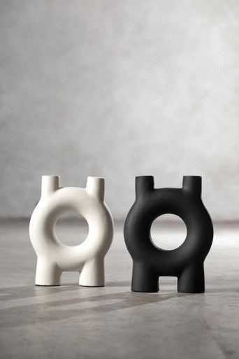 Orsina Matte Black Aluminium Taper Candle Holder – Small Geometric Stand