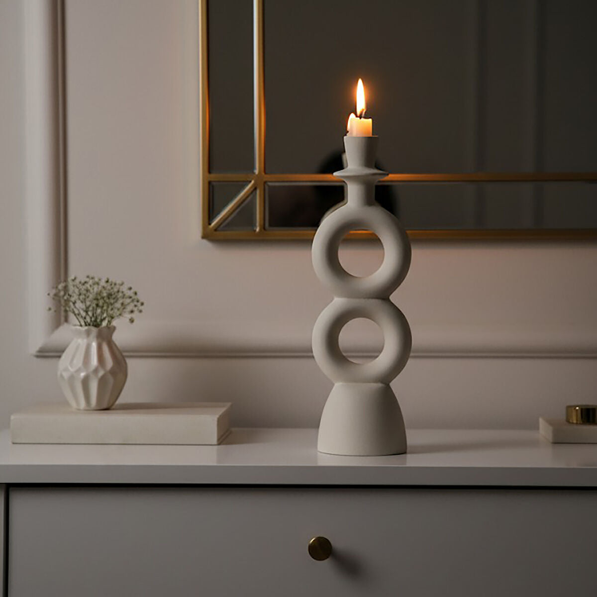 Orsina Hapax Large Cream Candle Holder – Tall Sculptural Aluminium