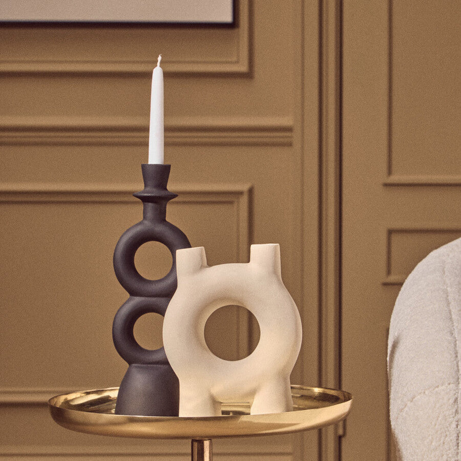 Orsina Hapax Cream Aluminium Taper Candle Holder – Modern Geometric Decor
