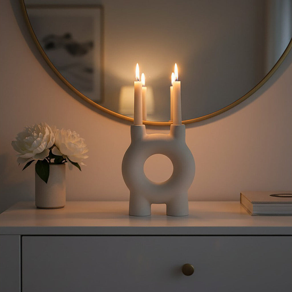 Orsina Hapax Cream Aluminium Taper Candle Holder – Modern Geometric Decor