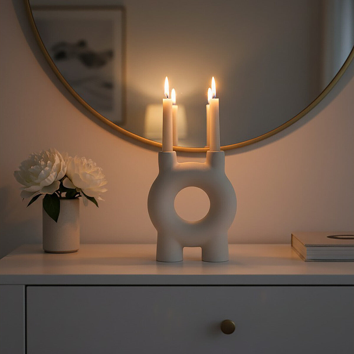 Orsina Hapax Cream Aluminium Taper Candle Holder – Modern Geometric Decor
