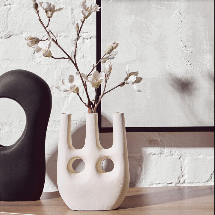 Orsina Large Cream Aluminium Vase – Sculptural Multi-Neck Decor