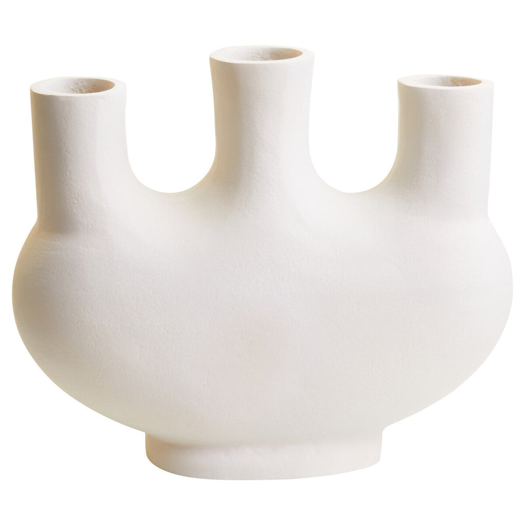 Orsina Hapax Small Cream Aluminium Vase – Nordic Geometric 3-Neck Design