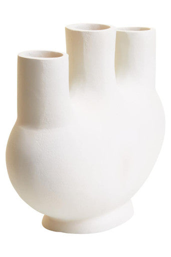 Orsina Hapax Small Cream Aluminium Vase – Nordic Geometric 3-Neck Design