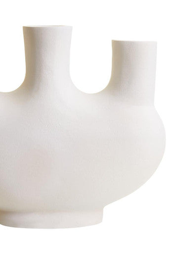 Orsina Hapax Small Cream Aluminium Vase – Nordic Geometric 3-Neck Design
