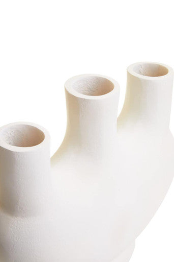 Orsina Hapax Small Cream Aluminium Vase – Nordic Geometric 3-Neck Design