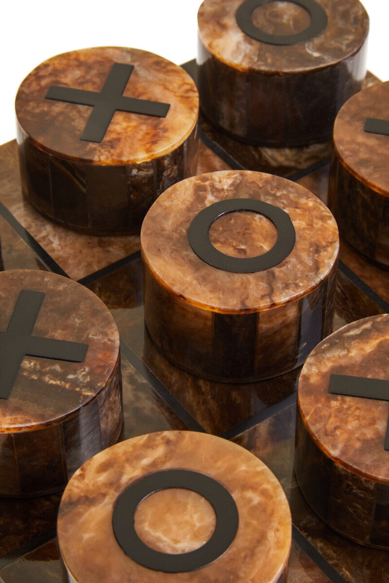 Orsina Noughts and Crosses Set – Brown and Black Resin Tabletop Game