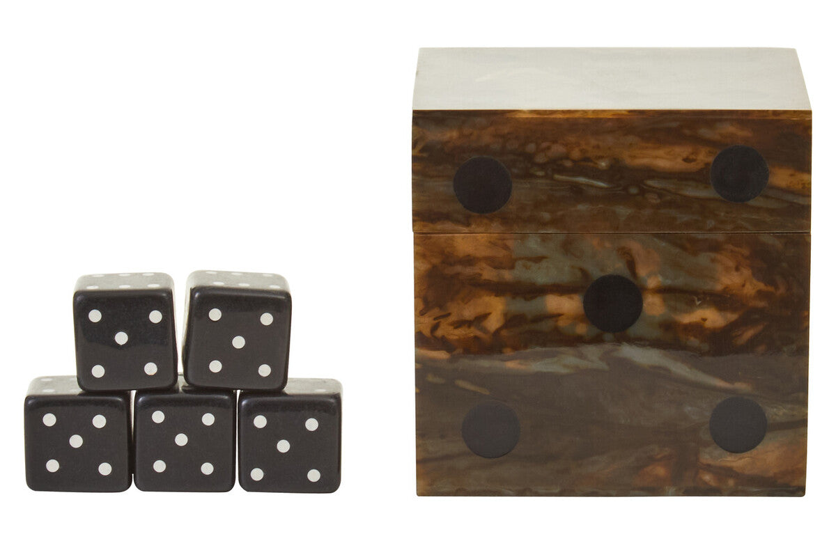 Orsina Resin Dice Set with Tray – Brown and Black Finish, 5 Pieces