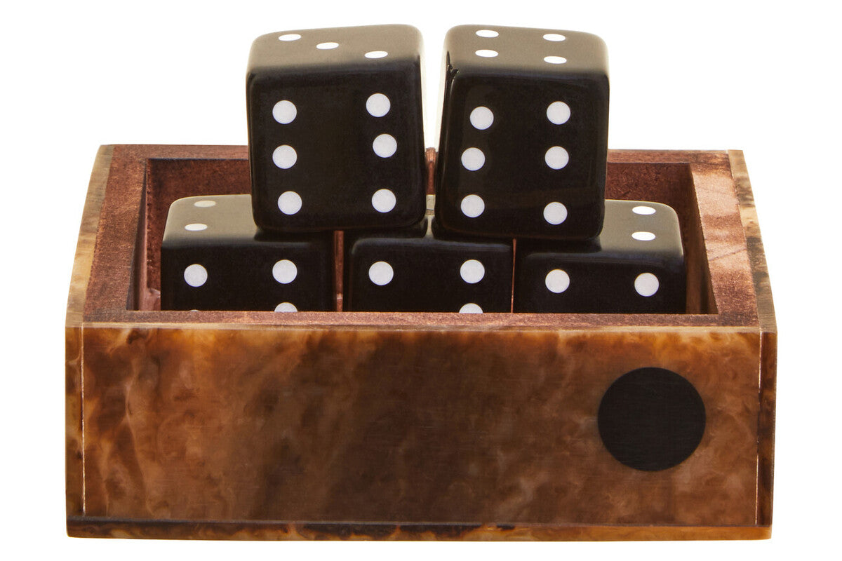 Orsina Resin Dice Set with Tray – Brown and Black Finish, 5 Pieces