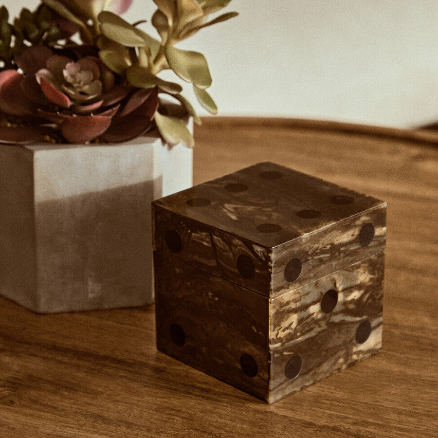 Orsina Resin Dice Set with Tray – Brown and Black Finish, 5 Pieces