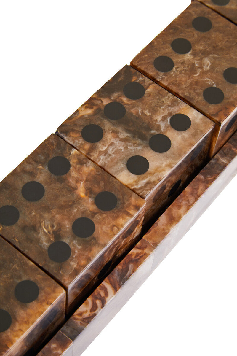 Orsina Brown and Black Resin Five Dice Set with Rectangular Tray