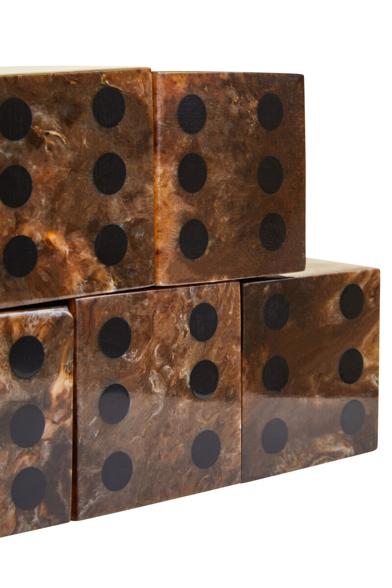 Orsina Brown and Black Resin Five Dice Set with Rectangular Tray