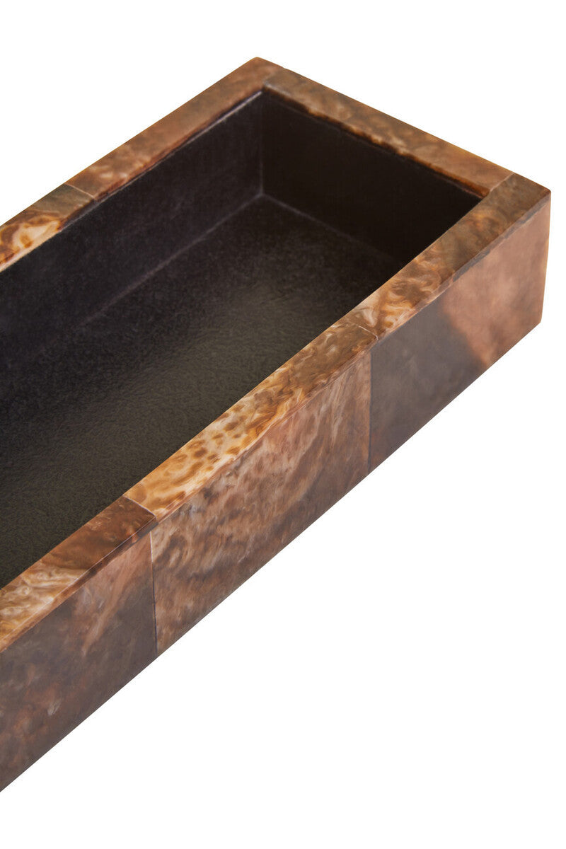Orsina Brown and Black Resin Five Dice Set with Rectangular Tray