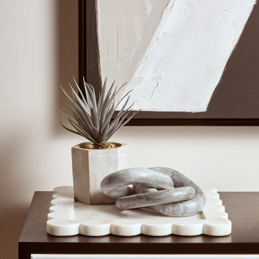 Orsina Grey Marble Three Link Chain – Modern Geometric Table Sculpture