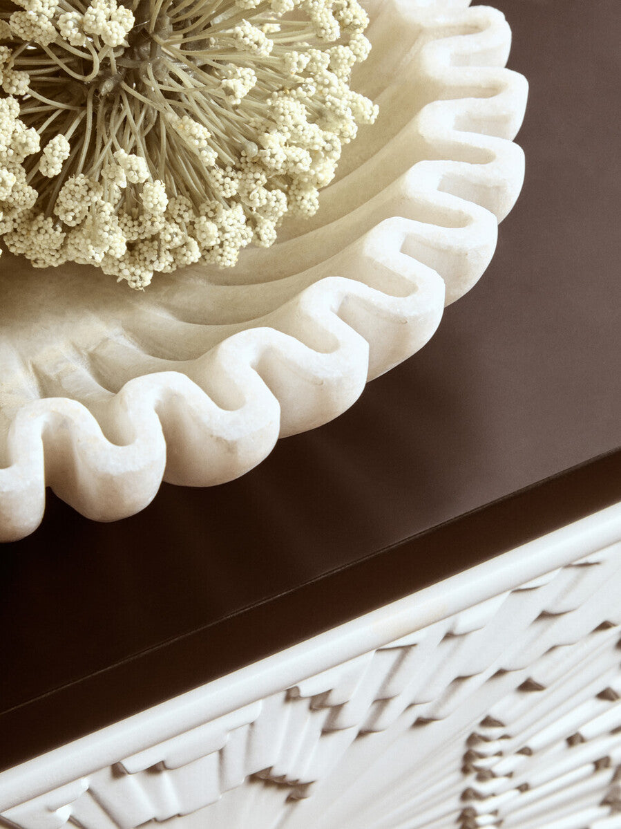 Orsina Savio Small White Marble Fluted Bowl – Decorative Jewelry Dish