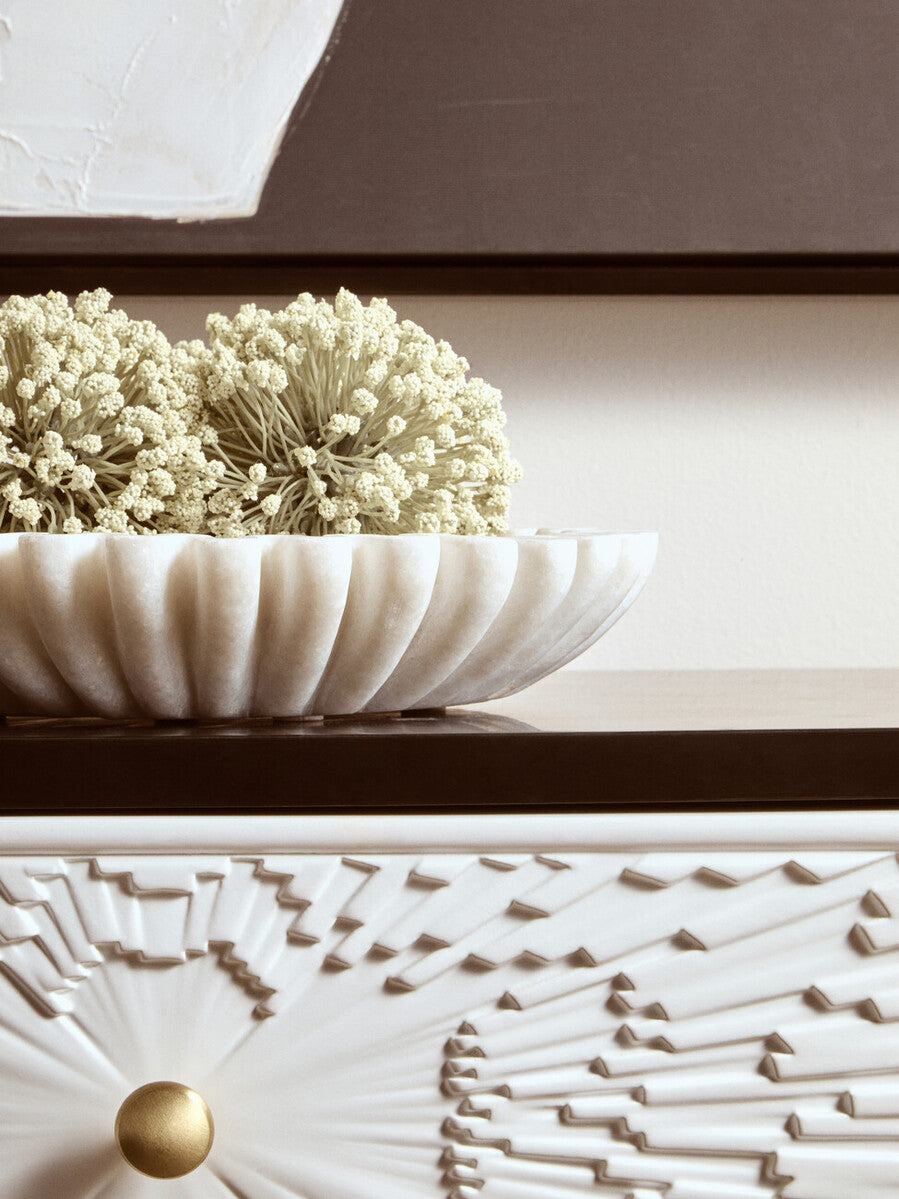 Orsina Savio Small White Marble Fluted Bowl – Decorative Jewelry Dish