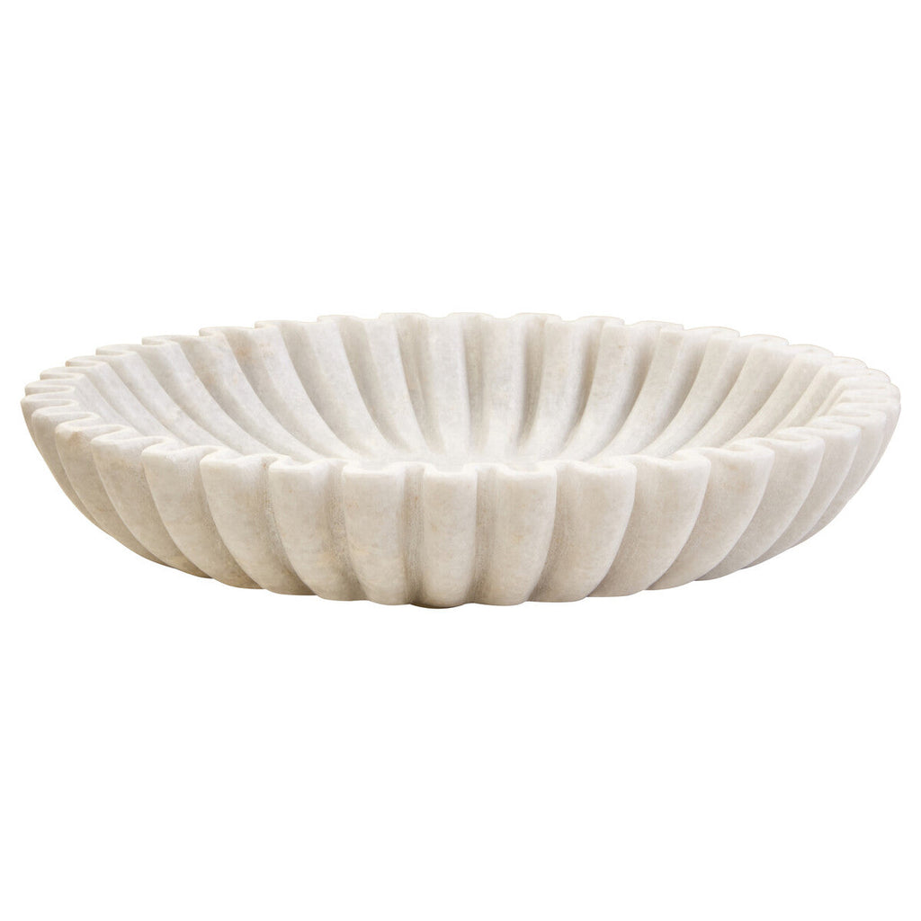Orsina Large White Marble Bowl – Fluted Decorative Table Centerpiece