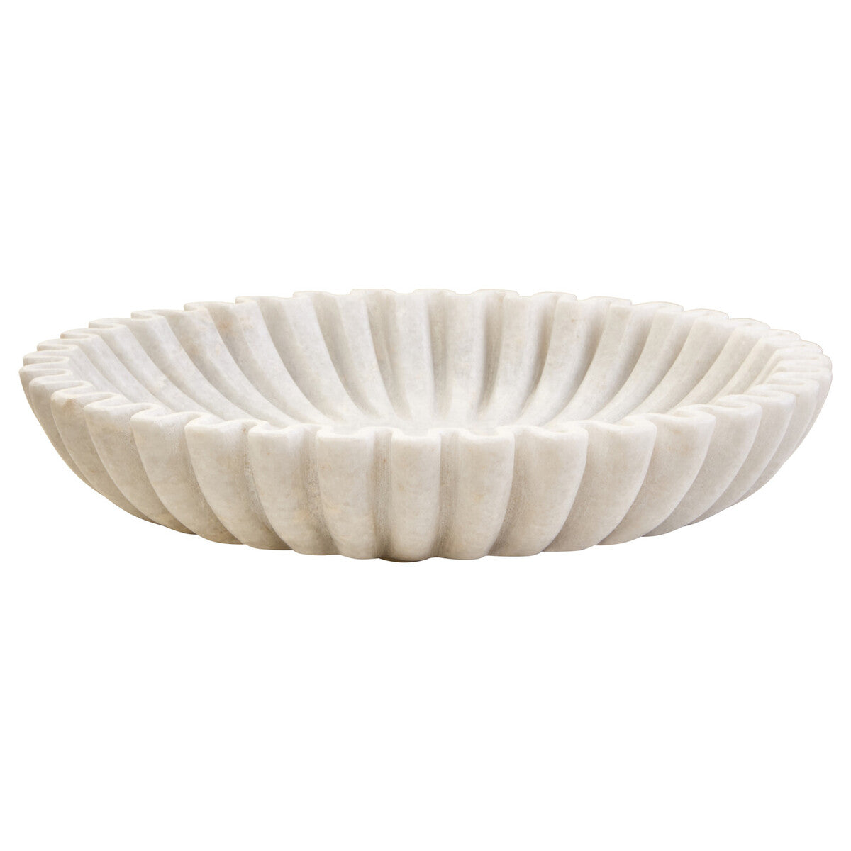 Orsina Large White Marble Bowl – Fluted Decorative Table Centerpiece