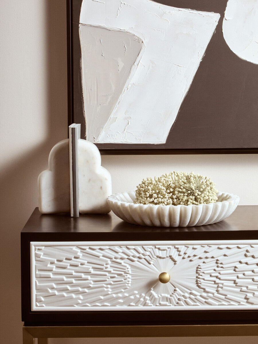 Orsina Large White Marble Bowl – Fluted Decorative Table Centerpiece