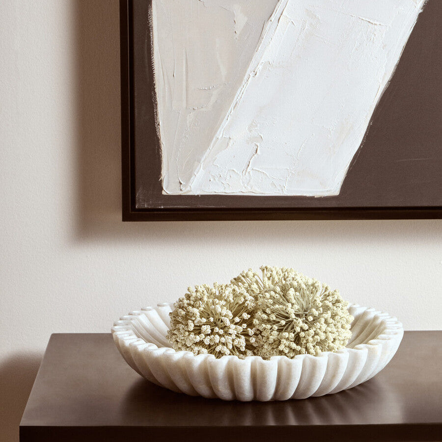 Orsina Large White Marble Bowl – Fluted Decorative Table Centerpiece