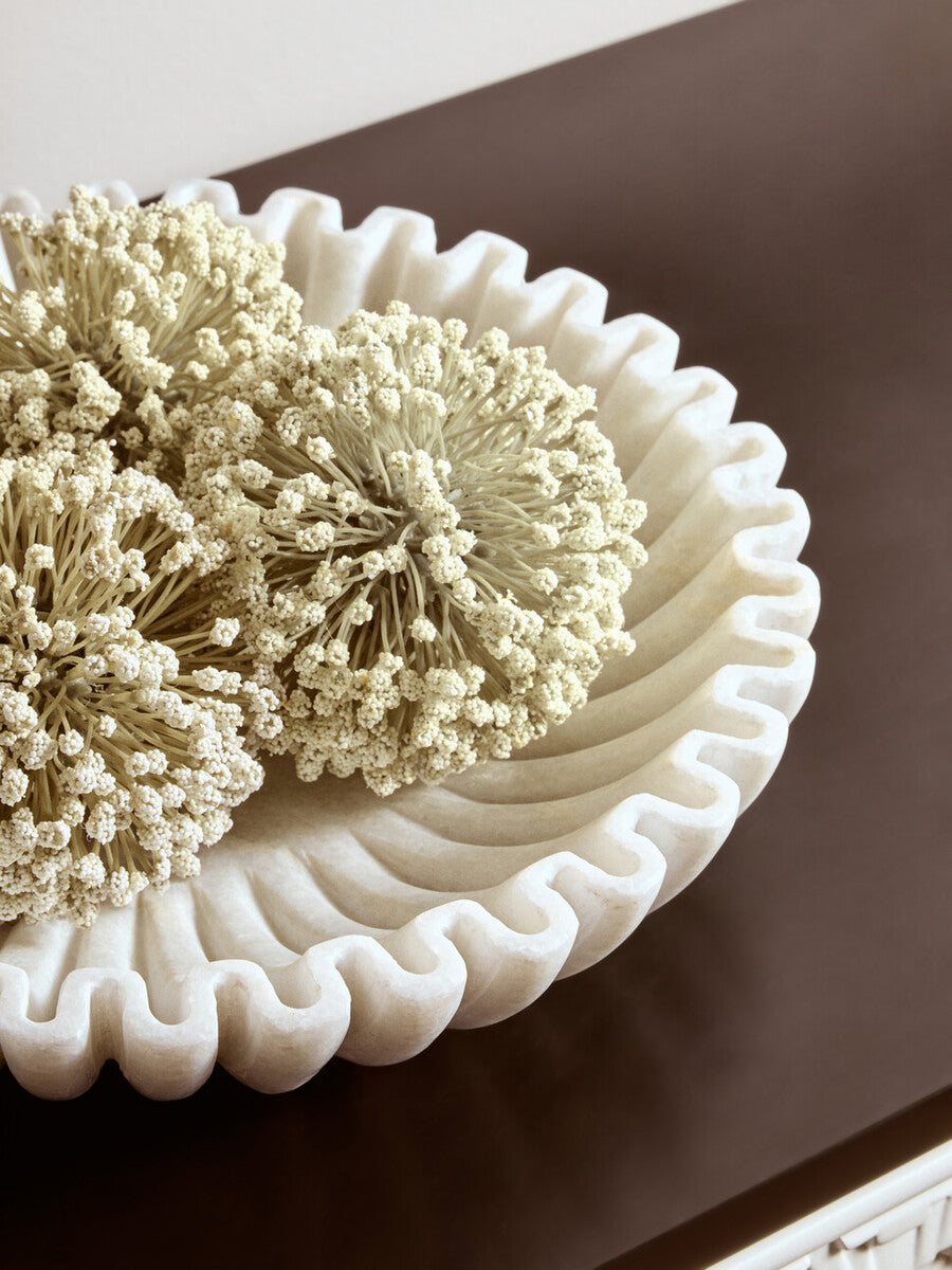 Orsina Large White Marble Bowl – Fluted Decorative Table Centerpiece