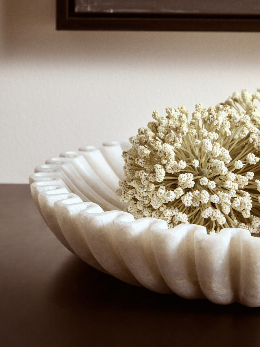Orsina Large White Marble Bowl – Fluted Decorative Table Centerpiece