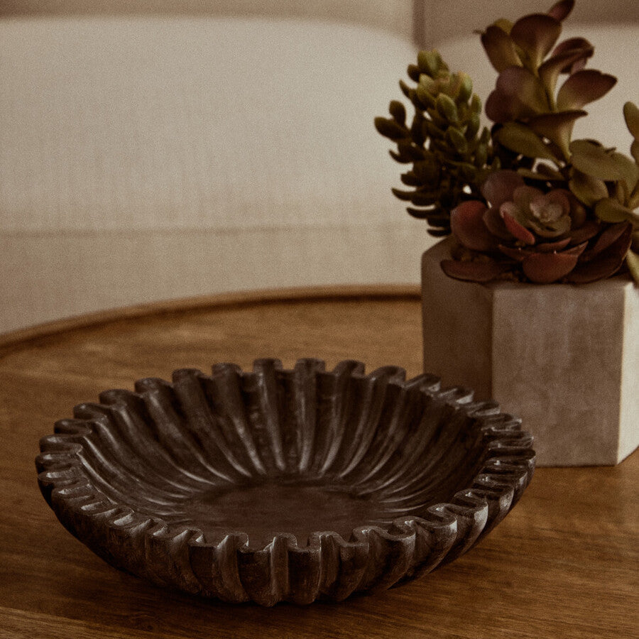 Orsina Savio Small Grey Fluted Marble Bowl | Decorative Trinket Dish