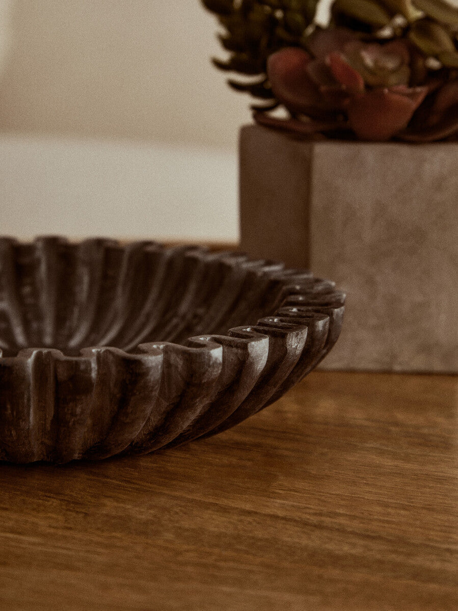 Orsina Savio Small Grey Fluted Marble Bowl | Decorative Trinket Dish