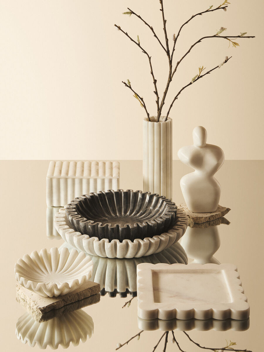 Orsina Savio Small Grey Fluted Marble Bowl | Decorative Trinket Dish