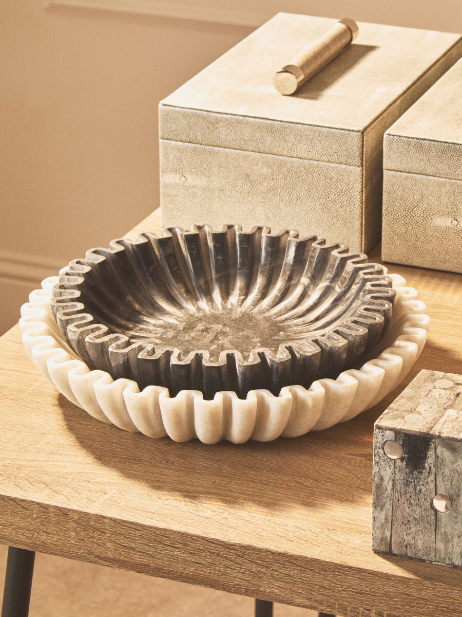 Orsina Savio Small Grey Fluted Marble Bowl | Decorative Trinket Dish