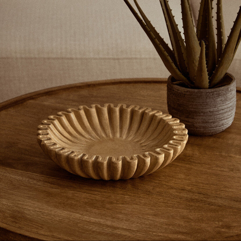 Orsina Savio Small Ochre Fluted Marble Bowl – Sculptural Decor