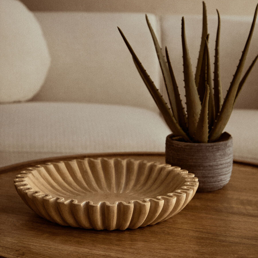Orsina Savio Large Ochre Fluted Marble Bowl – Sculptural Centerpiece