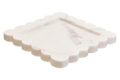 Orsina White Marble Square Tray – Scalloped Edge Small Vanity Organizer
