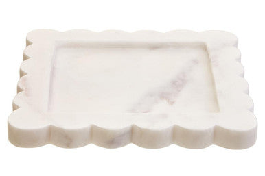 Orsina White Marble Square Tray – Scalloped Edge Small Vanity Organizer