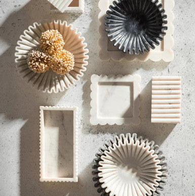 Orsina White Marble Square Tray – Scalloped Edge Small Vanity Organizer