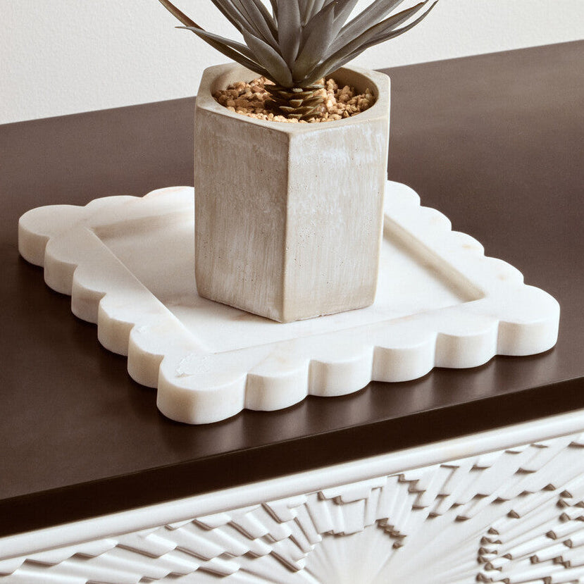 Orsina White Marble Square Tray – Scalloped Edge Small Vanity Organizer