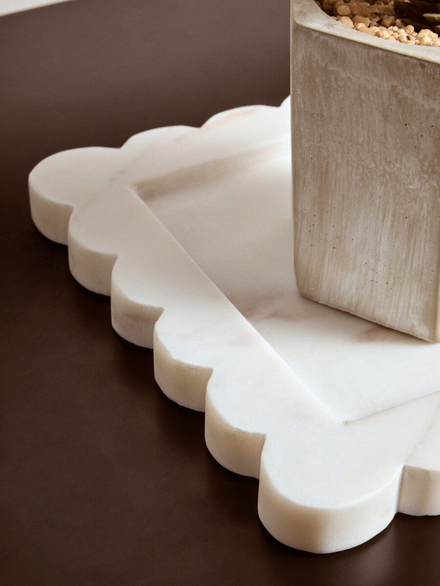 Orsina White Marble Square Tray – Scalloped Edge Small Vanity Organizer