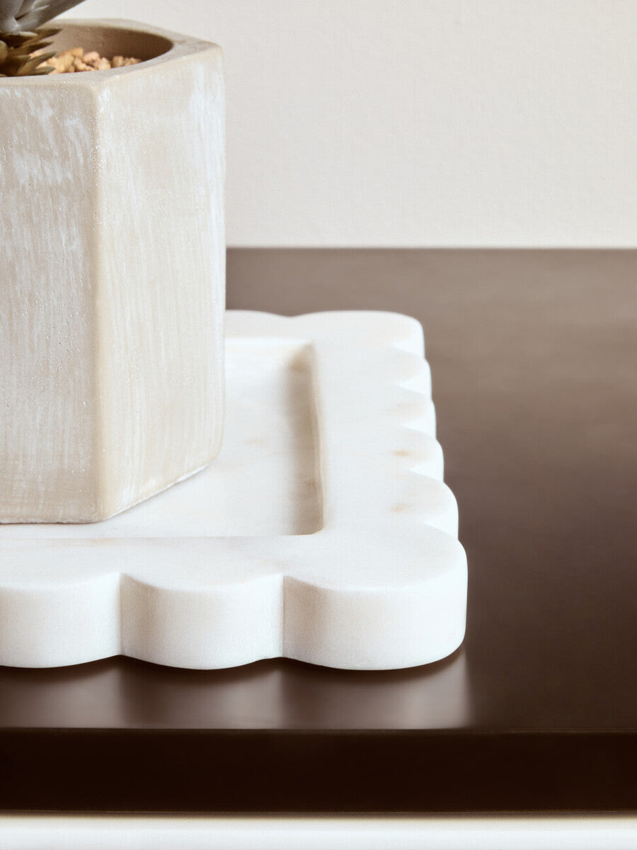 Orsina White Marble Square Tray – Scalloped Edge Small Vanity Organizer